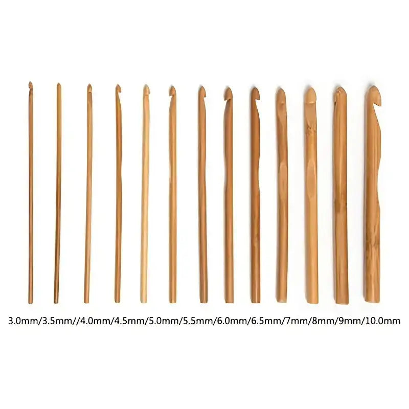Bamboo Crochet Hooks Set, 12 Pcs Knitting Crocheting, 3-10mm